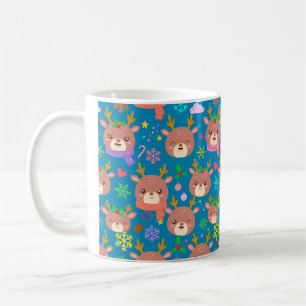 Kawaii Reindeer Faces Pattern Coffee Mug