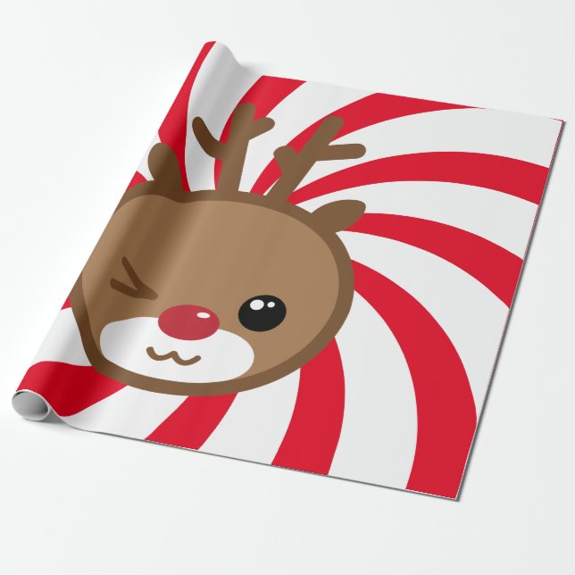 Kawaii Reindeer Gift Wrap (Unrolled)