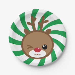 Kawaii Reindeer Paper Plates