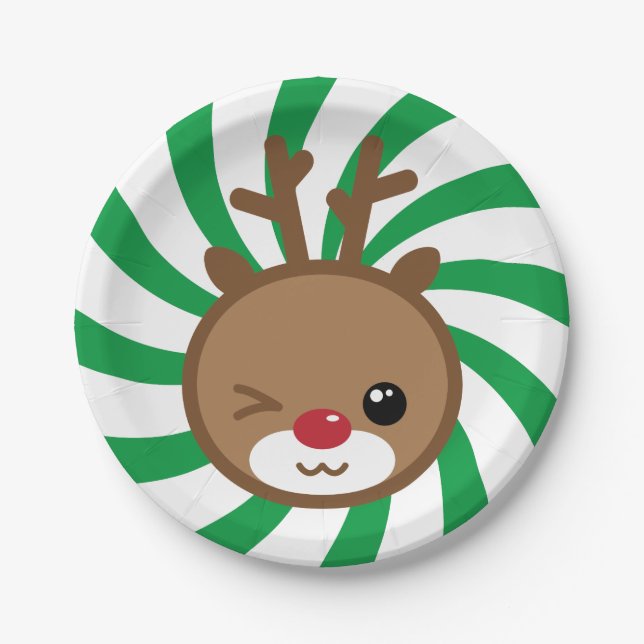 Kawaii Reindeer Paper Plates (Front)