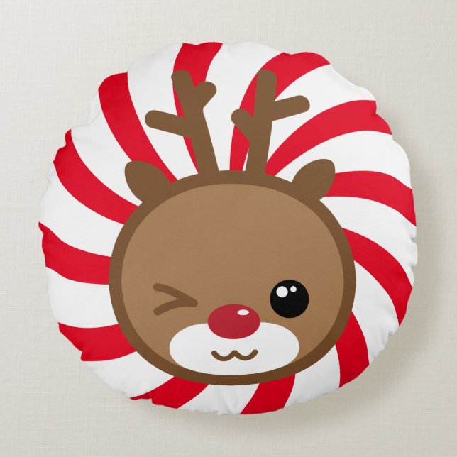Kawaii Reindeer Round Pillow (Front)
