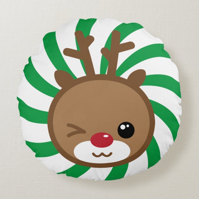 Kawaii Reindeer Round Pillow (Front)