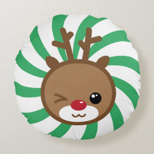 Kawaii Reindeer Round Pouf Pillow