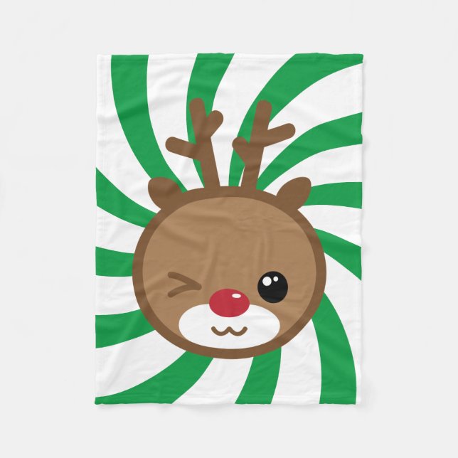Kawaii Reindeer Small Fleece Blanket (Front)
