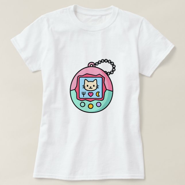 Kawaii Retro Virtual Pet – Pastel Cat Screen  T-Shirt (Design Front)