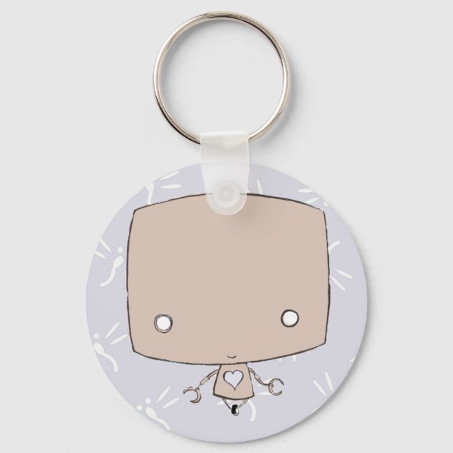 Kawaii Robot (purple firefly print) Key Ring (Front)