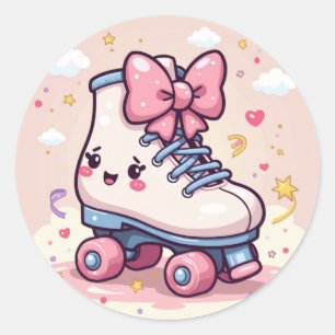 Kawaii Roller Cutie – Pastel Skate with Bows Classic Round Sticker