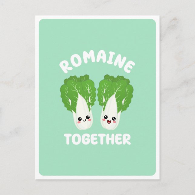  Kawaii Romaine Lettuce Couple Vegetable Food Pun  Postcard (Front)