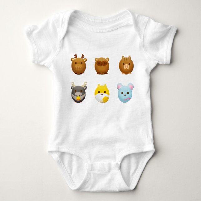 Kawaii Round Animals Baby Bodysuit (Front)