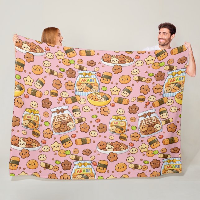 Kawaii Sakura Arare kakimochi Fleece Blanket (In Situ)