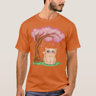 Kawaii Sakura Tree And Cat Cherry Clossoms Anime T-Shirt