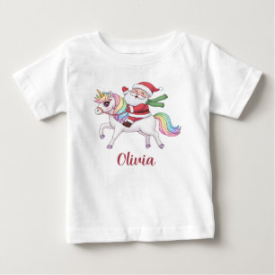 Kawaii Santa Claus Riding Rainbow Unicorn Baby T-Shirt