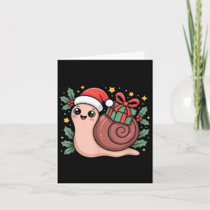 Kawaii Santa Snail With Wrapped Box And Holly Star Card