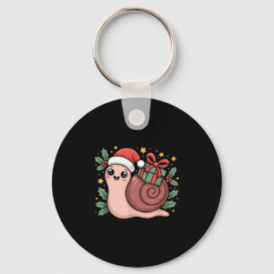 Kawaii Santa Snail With Wrapped Box And Holly Star Key Ring