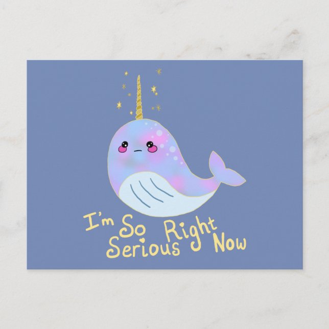 Kawaii Serious Narwhal Postcard (Front)