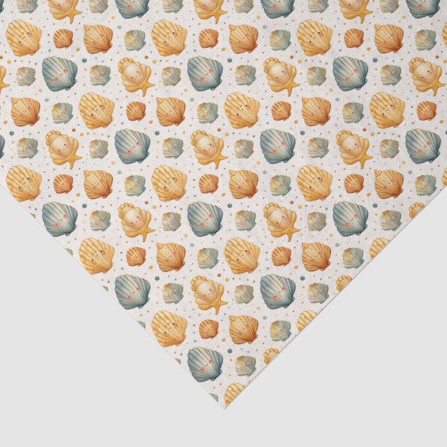 Kawaii Shells Yellow and Blue Tissue Paper (Detail)