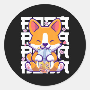 Kawaii Shiba Inu Dog Bubble Tea Boba Anime Gifts G Classic Round Sticker