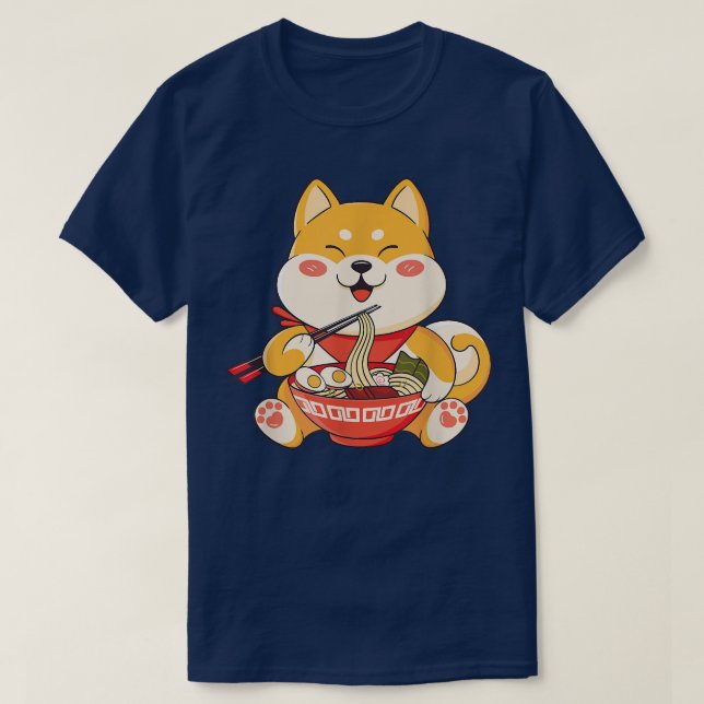 Kawaii Shiba Inu Dog Eat Ramen Cute Japan Anime Do T-Shirt (Design Front)