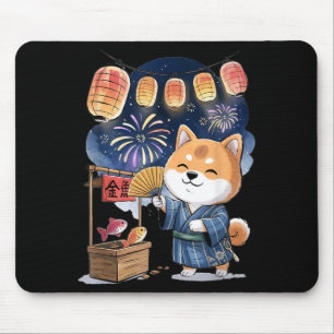 Kawaii Shiba Inu Summer Festival Fireworks and Fun Mouse Pad