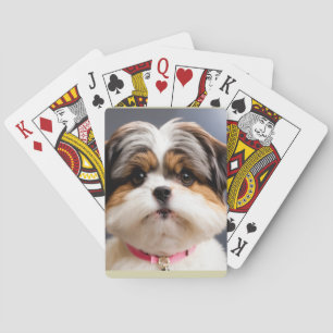 Kawaii Shih Tzu Face with Top Knot – Cute Dog Art Playing Cards