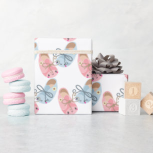 Kawaii shoe pattern gender reveal baby party wrap wrapping paper