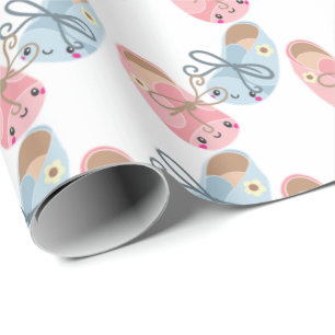 Kawaii shoe pattern gender reveal baby party wrap wrapping paper