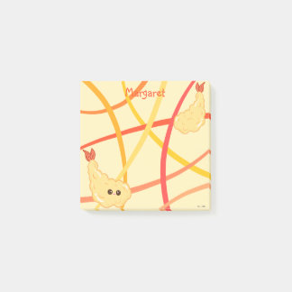 Kawaii Shrimp Tempura On Japanese Stripes Post-it Notes