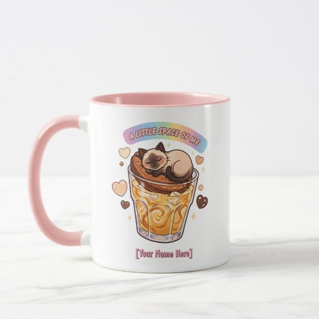 Kawaii Siamese Cat Sleeping on Coffee Aesthetics Mug (Left)