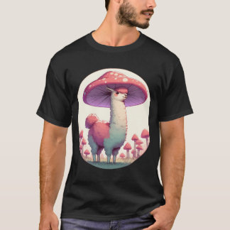 Kawaii simple smiling llama in Mushroom Hat  T-Shirt