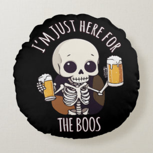 Kawaii Skeleton Halloween Oktoberfest Round Cushion