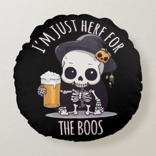 Kawaii Skeleton Halloween Oktoberfest Round Cushion
