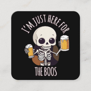 Kawaii Skeleton Halloween Oktoberfest Square Business Card