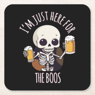 Kawaii Skeleton Halloween Oktoberfest Square Paper Coaster