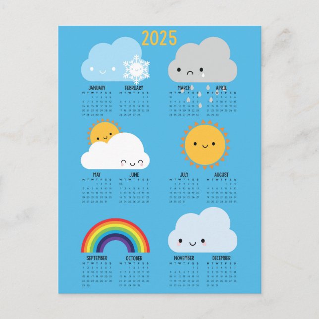 Kawaii Skies Happy Weather 2025 Calendar Postcard (Front)