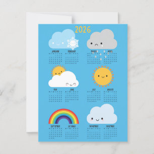 Kawaii Skies Happy Weather 2026 Calendar Postcard