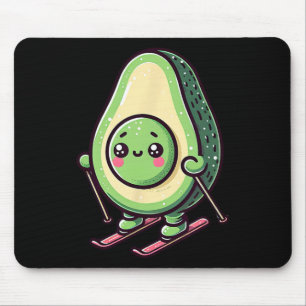 Kawaii Skiing Avocado Funny Snow Slopes Rider Mouse Pad