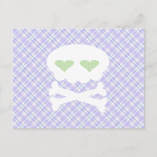 Kawaii Skull Crossbones on Punky Purple Plaid Postcard