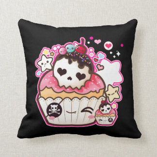 Kawaii skull cupcake with stars and hearts cushion