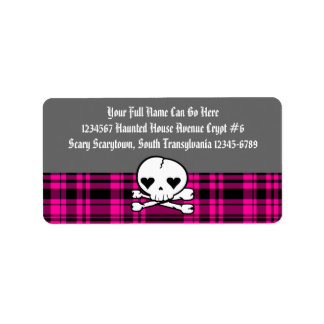 Kawaii Skull & Hot Pink Plaid Label