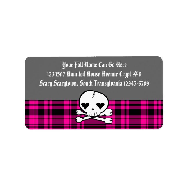 Kawaii Skull & Hot Pink Plaid Label (Front)