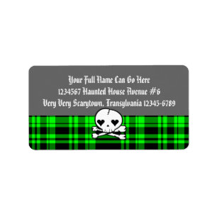 Kawaii Skull & Neon Green Plaid Label