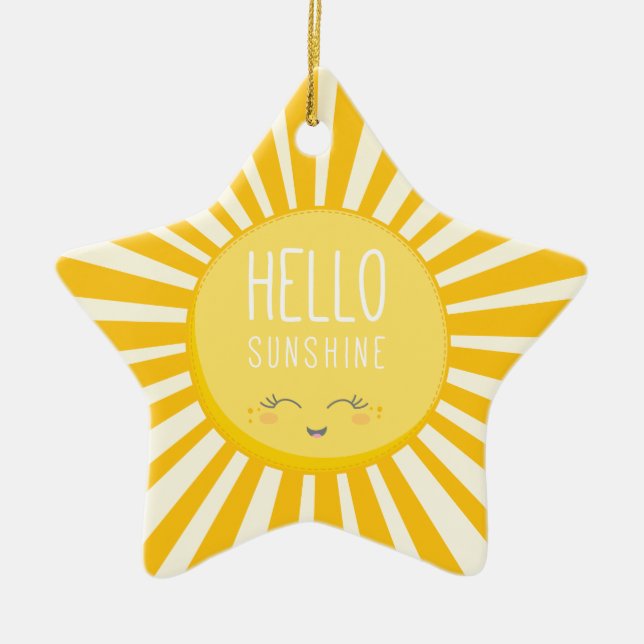 KAWAII SKY bright bold yellow smiling sun sunshine Ceramic Tree Decoration (Front)