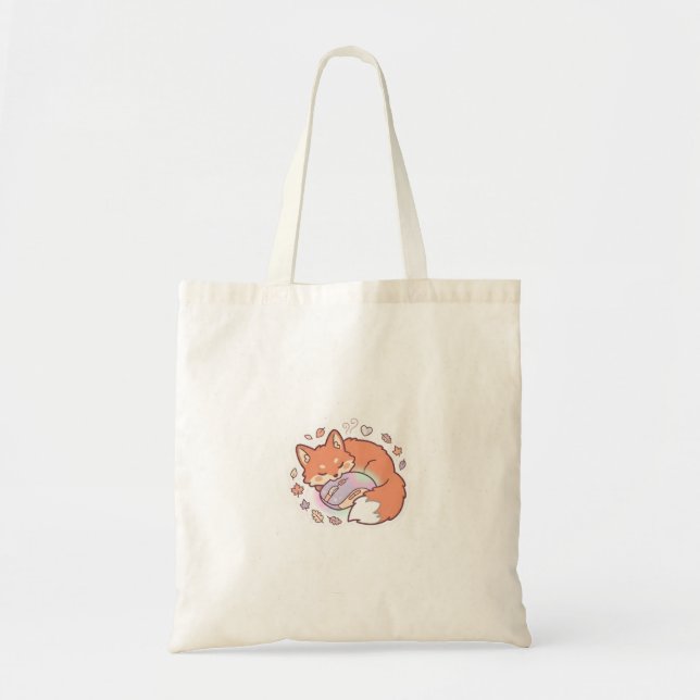 Kawaii Sleeping Fox Canvas Tote Bag (Front)