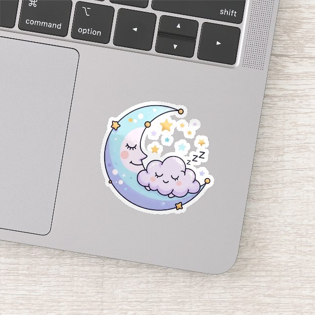 Kawaii Sleeping Moon Cloud Sticker Celestial  (Detail)