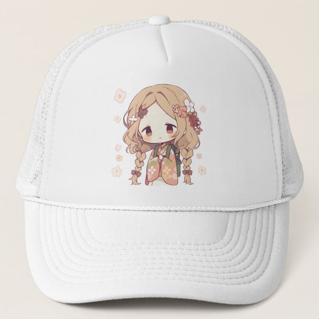 Kawaii Sleepy Girl Trucker Hat (Front)