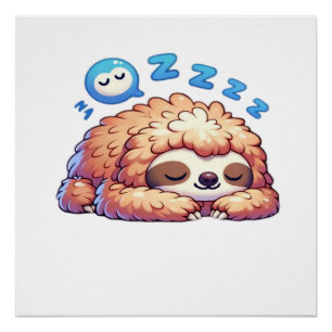 Kawaii Sleepy Sloth Napping Zzz Funny Lazy Animal Poster