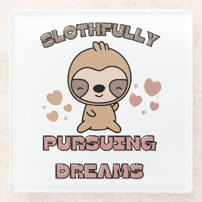 Kawaii Sloth Animal Pun Glass Coaster (Front)