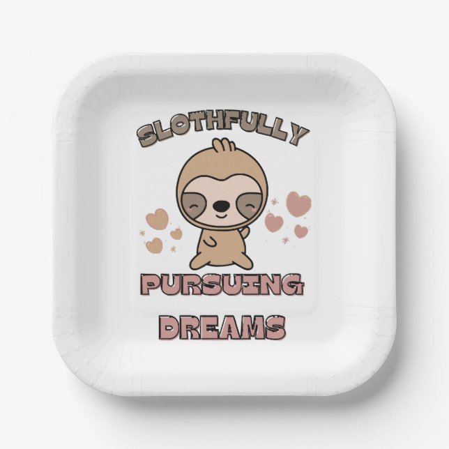 Kawaii Sloth Animal Pun Paper Plate (Front)