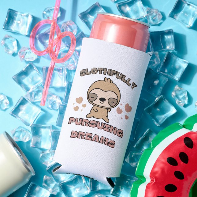 Kawaii Sloth Animal Pun Seltzer Can Cooler (In Situ Summer)