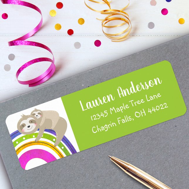 Kawaii Sloth Boho Rainbow Baby Shower Cute Address (Creator Uploaded)